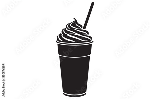A black and white illustration of a soft serve ice cream in a cup
