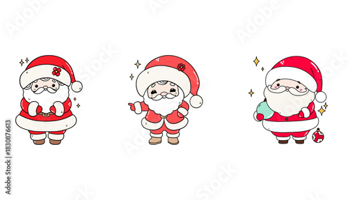 Cute Santa in Red & Holiday Elements on Transparent Background – Cartoon Christmas Icon Set. Playful Christmas Santa set plus festive elements - perfect for stickers, cards, printables and kids ...