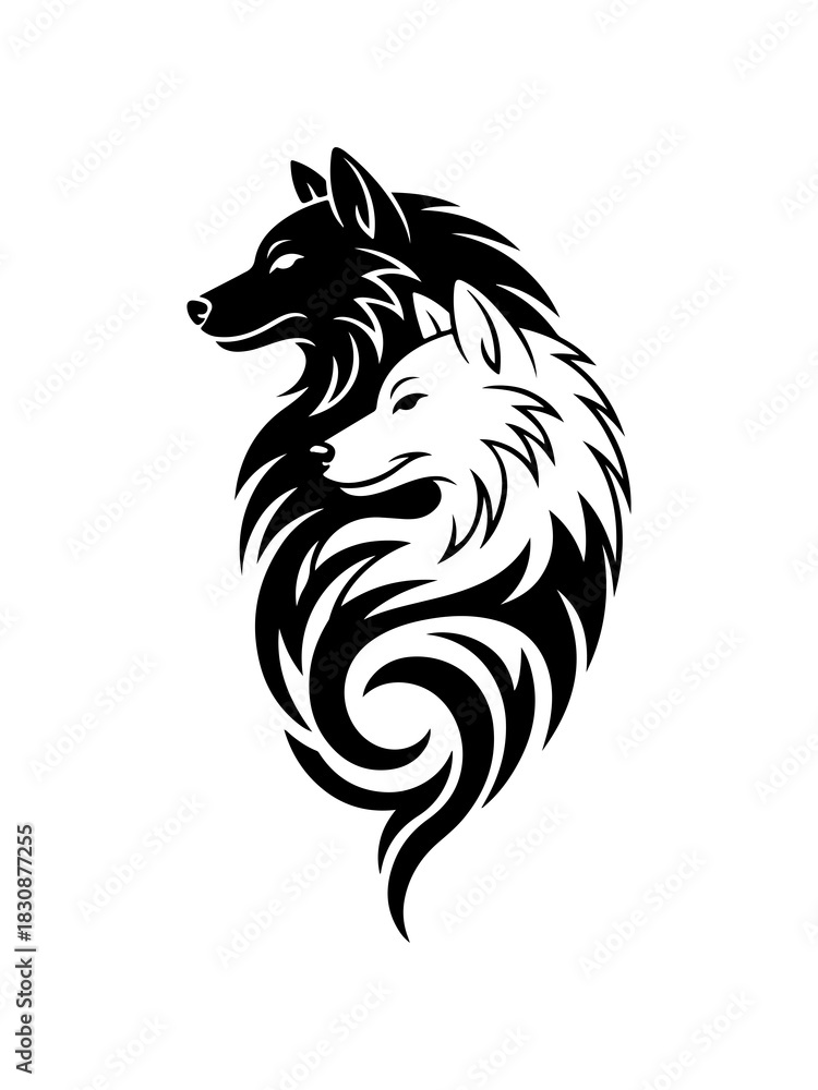 Fototapeta premium fierce tribal wolf head tattoo design symbol of strength and freedom vector illustration isolated