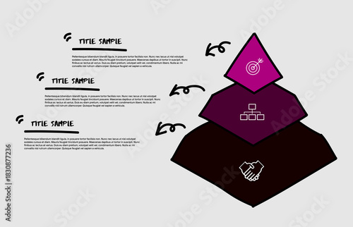 3 step pyramid infographic for business presentations with illustration icons. Vector infographic.