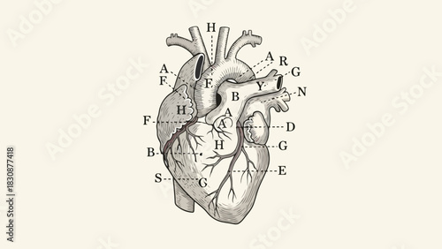 Detailed Vector Illustration of the Human Heart Anatomy and Cardiovascular System Diagram