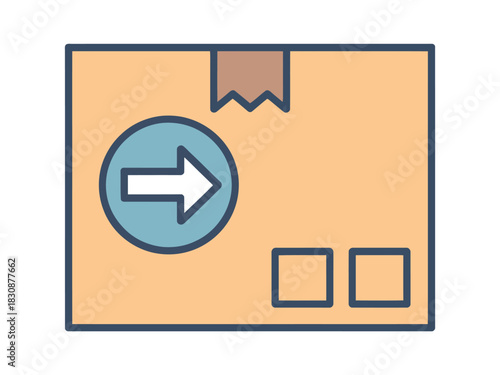 A shipping box icon with a directional arrow indicating delivery or movement.
