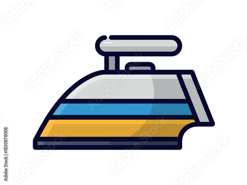 A colorful, modern electric iron rests on a white background, ready for household tasks and garment care.