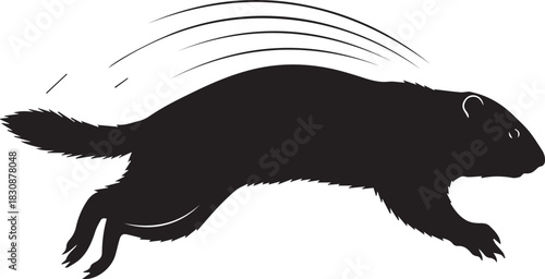Silhouette of a running groundhog with motion lines