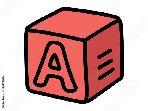 A single red children's block with the letter A visible on its surface is depicted in this illustration.