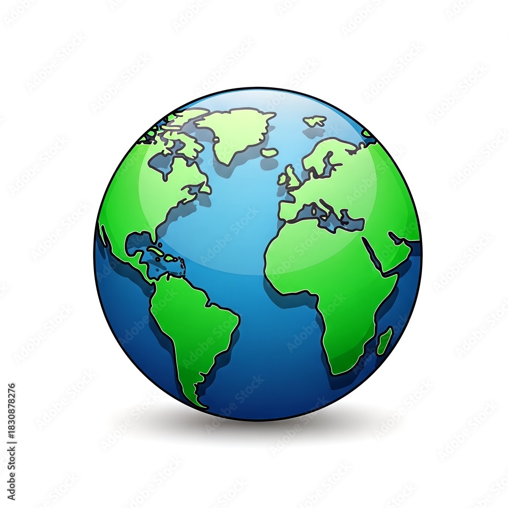 Naklejka premium Illustration of the Earth globe showing continents and oceans.