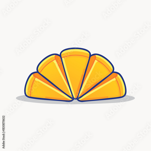 Abstract Pixel Art Orange Slice Graphic Design With Blue Outline And Yellow Orange Colors On White Background Simple Minimalist Illustration