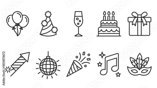party celebration icon set line style