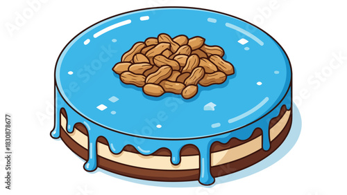 Delicious cake with blue glaze and peanuts on top dessert.