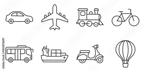 transportation vehicle icon set travel shipping delivery outline symbols