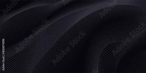 Abstract background design in monochrome colors. Luxury wavy line pattern. Premium black stripe texture guilloche curves cover for banner, business backdrop. Dark gray horizontal vector template