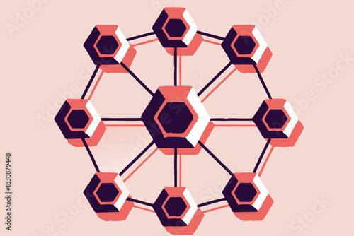 Isometric Blockchain Network with Hexagonal Nodes for Decentralized Data Concept