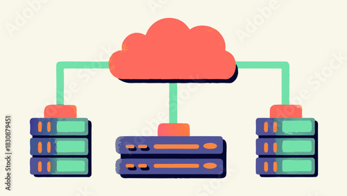 Cloud Computing Servers Connected to Central Cloud for Data Synchronization Concept
