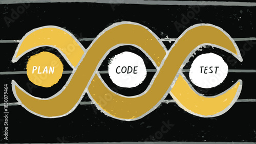 Agile Development Infinity Loop with Plan Code Test Icons for DevOps Cycle