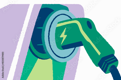 Electric Vehicle Charging Station Plug Icon with Lightning Bolt for Green Energy