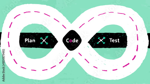 Agile Development Infinity Loop with Plan Code Test Icons for DevOps Cycle