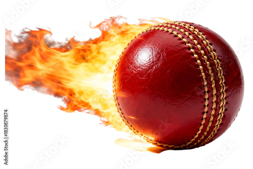 Red cricket ball engulfed in bright orange flames red ball cricket ball, red ball, leather ball, fire, flames, burning, intense, sport, game, competition, action, speed, power, heat, energy, dynamic, 