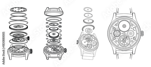 Watch Cutaway Design Exploded View Watch Mechanism Illustration