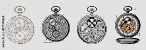 Watch Cutaway Design Mechanism Illustration Timepiece