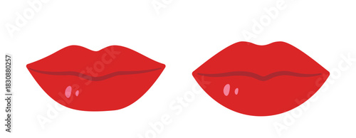 Closed red lips flat vector illustration set.
Plump red lips. 
Woman's lips clipart.
Sexy red female lips.
valentine's day element.
White background.