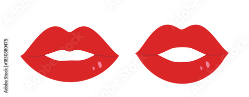 Plump red lips flat vector illustration set.
Sexy red female lips.
Woman's lips clipart.
valentine's dayelement.
White background.