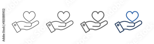 
outline icon set philanthropy with hand and heart design