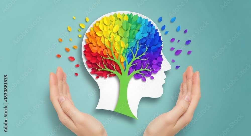 Naklejka premium Colorful tree of ideas in human head shape.