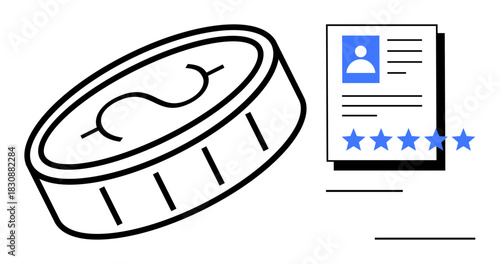 Coin and user profile card with star ratings emphasizing financial reviews, online credibility, transaction trust, digital identity, fintech services, customer feedback analysis. Ideal for finance