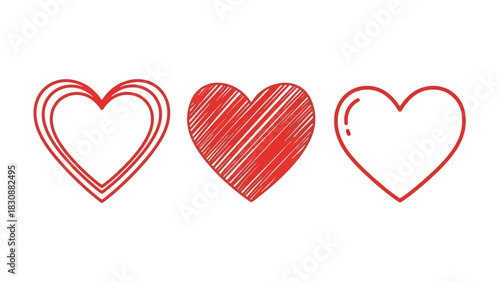 Three stylized red hearts a symbol of love, passion, and affection, perfect for romantic and celebratory themes