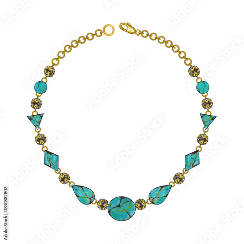 Jewelry design art fashion turquoise necklace by hand drawn.