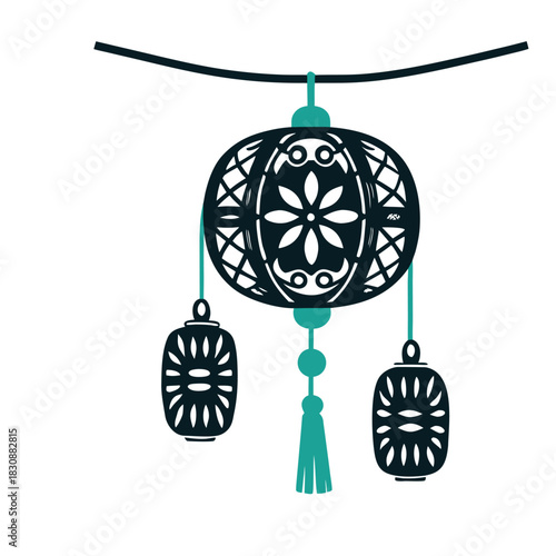 Elegant Chinese Lantern Illustration Vector Icon Set of Various Transportation Vehicles