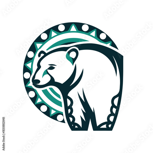 Modern Bear Logo with Geometric Ornament Vector Icon Set of Various Transportation Vehicles
