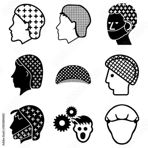Hairnet Black Icon Set Symbol Sign, Vector Illustration, Isolate On White Background Label.EPS10