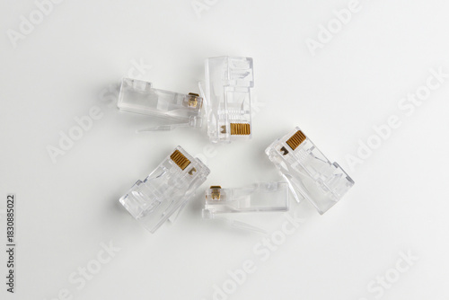 Clear RJ45 Ethernet Connectors With Gold Pins For Network And Data Transmission