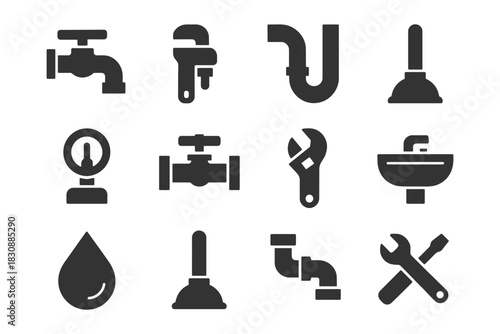 Essential plumbing tools and icons set for repairs and maintenance.