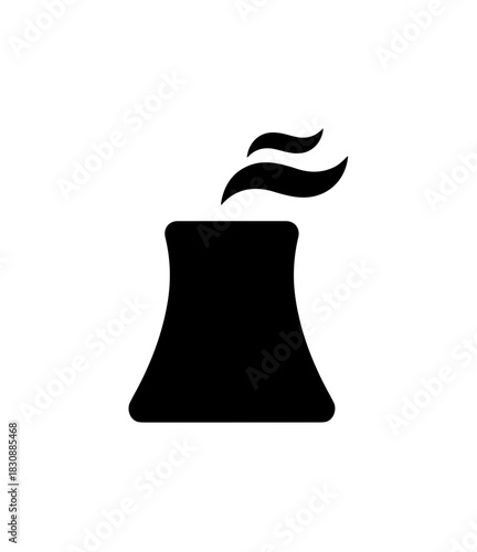 Simple Flat Silhouette Nuclear Plant with Rising Smoke Icon Illustration
