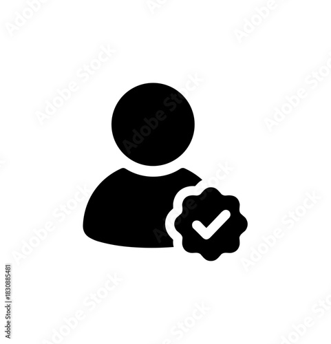 Simple Solid Account Verification Icon with Checkmark Symbol and Profile Element