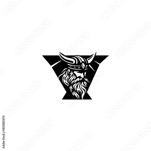 A fierce Viking head letter logo featuring a bold Nordic warrior shaped into an alphabet form, crafted with strong lines, modern style, and powerful identity for branding needs.