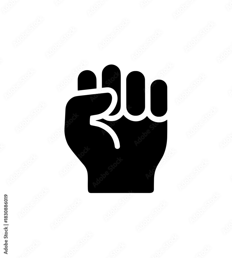 Obraz premium Bold Silhouette Raised Fist Symbol of Protest and Resistance Icon