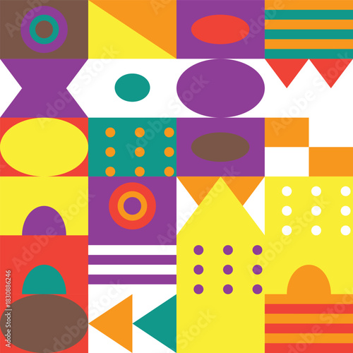 Colorful geometric shape composition bright and modern abstract illustration art