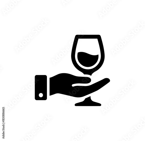 Minimalist Silhouette Hand Holding Wine Glass Drink Beverage Icon