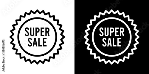 Minimal super discount icon with a bold badge outline, ideal for highlighting major deals, special promotions, price drops, exclusive savings, seasonal sales, and modern e-commerce banners.