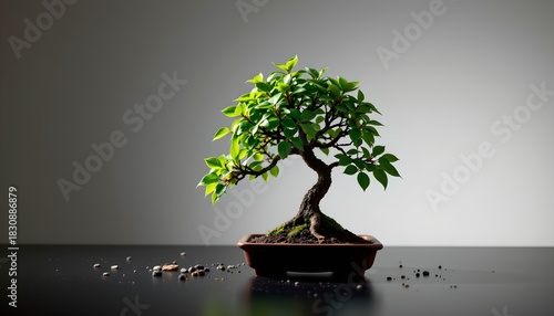 Bonsai Tree Pot Against Dark Background