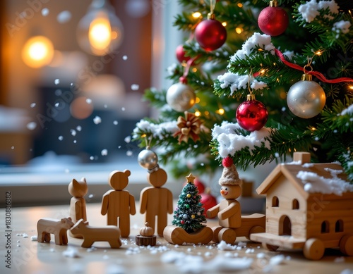 Festive Holiday Scene with Christmas Tree and Toys