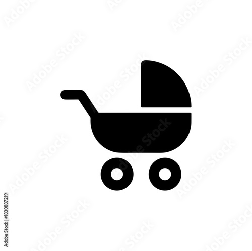 Simple Black Silhouette Baby Stroller Minimalist Icon Style Illustration