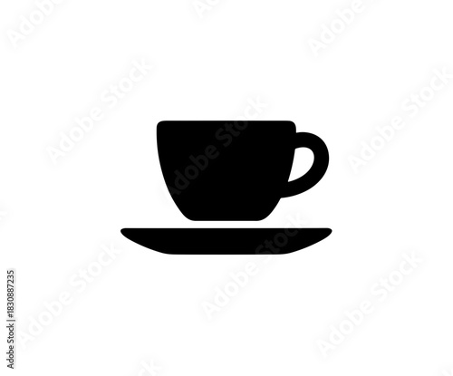 Simple Flat Design Coffee Cup Icon on Saucer Silhouette Illustration