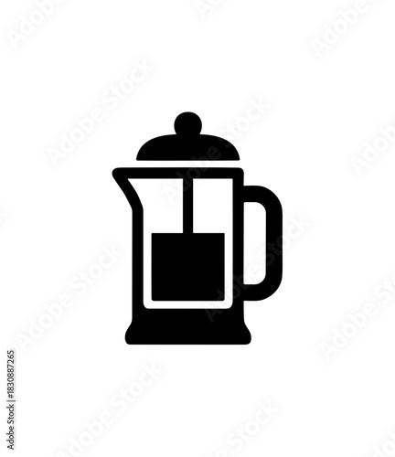 Simple Black Silhouette French Press Coffee Maker Kitchen Utensil Icon