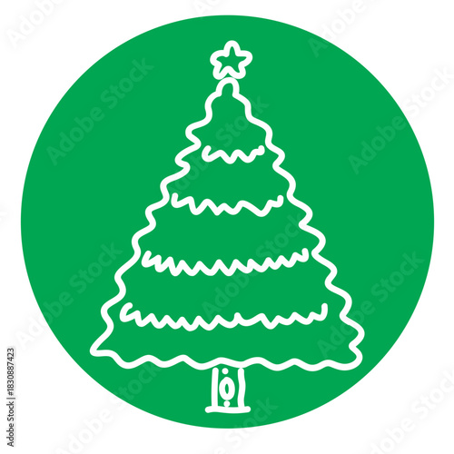 Christmas Tree Illustration on Green Circle