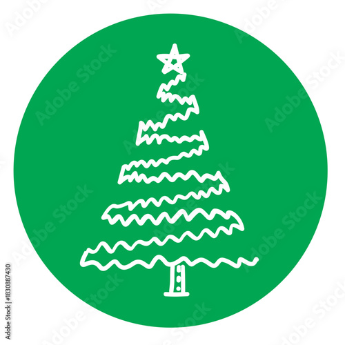 Christmas Tree Illustration on Green Circle