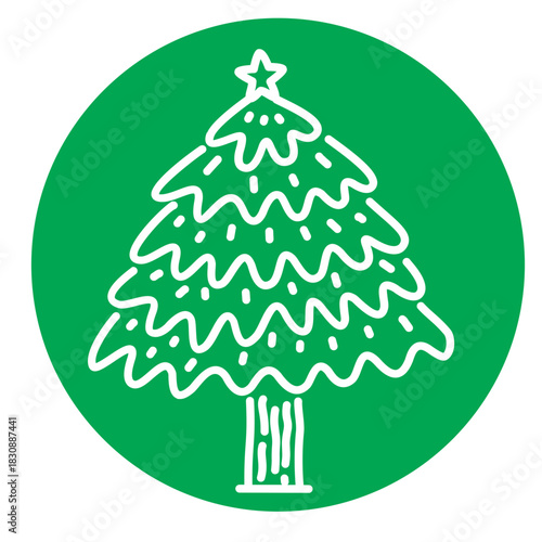 Christmas Tree Illustration on Green Circle
